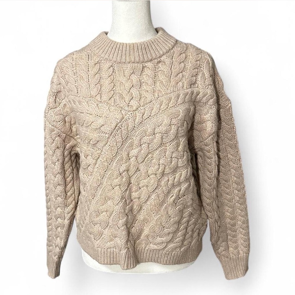 J. Crew Re-Imagined Tan Oatmeal Chunky Cable Knit‎ Wool Blend Sweater
